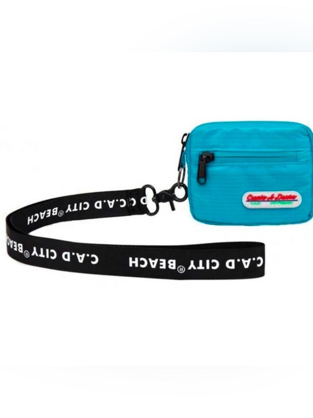 Nordstrom Teal Mini Crossbody Pouch with Black Logo Strap